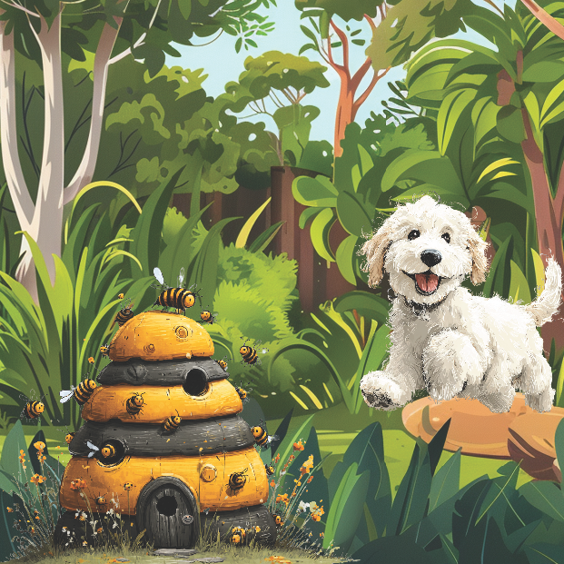 Childrens Picture book Needy McCreedy near the bee hive
