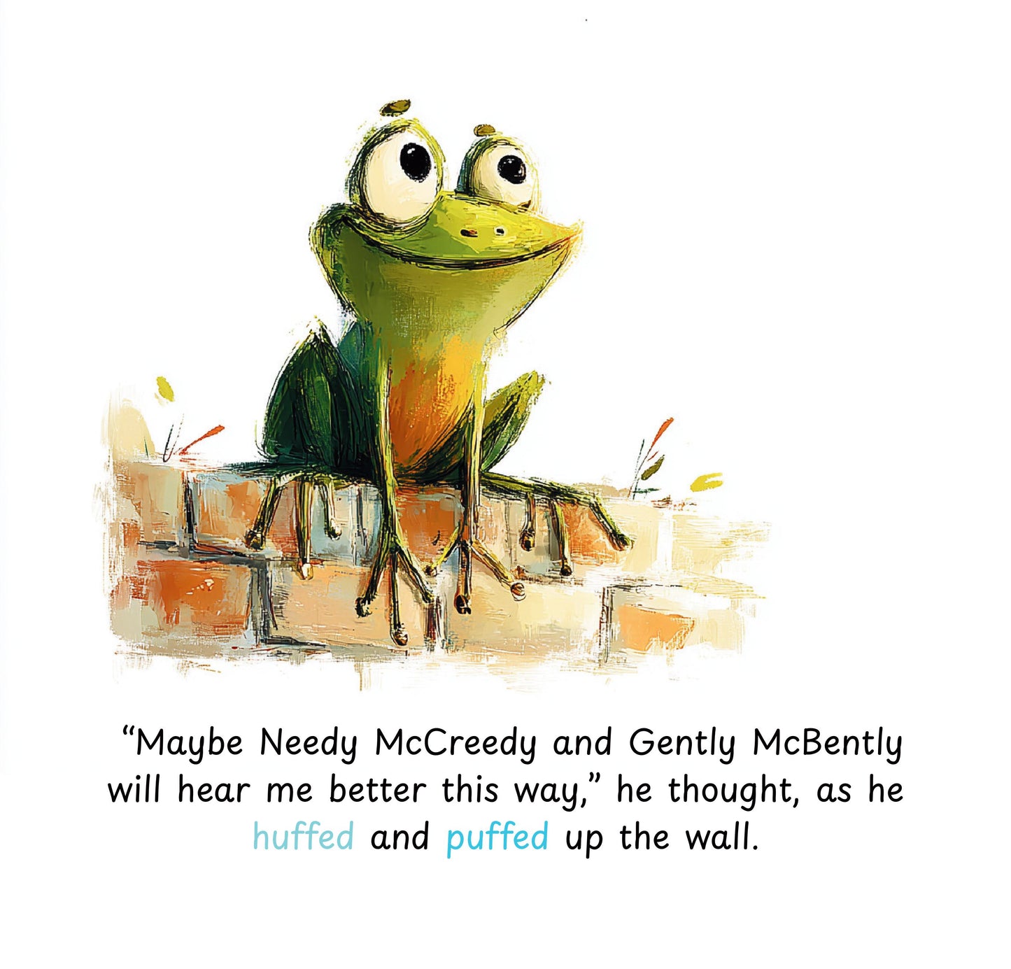 Illustration of a frog character with text on a white background - Freddy the Frog